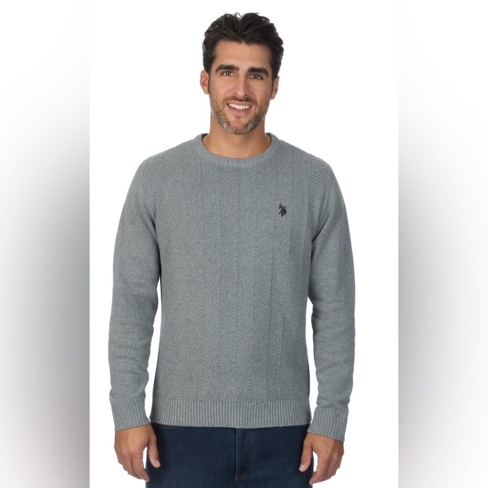 U.S. Polo Assn. Men’s Grey Textured Knit Crewneck Sweater - Size M